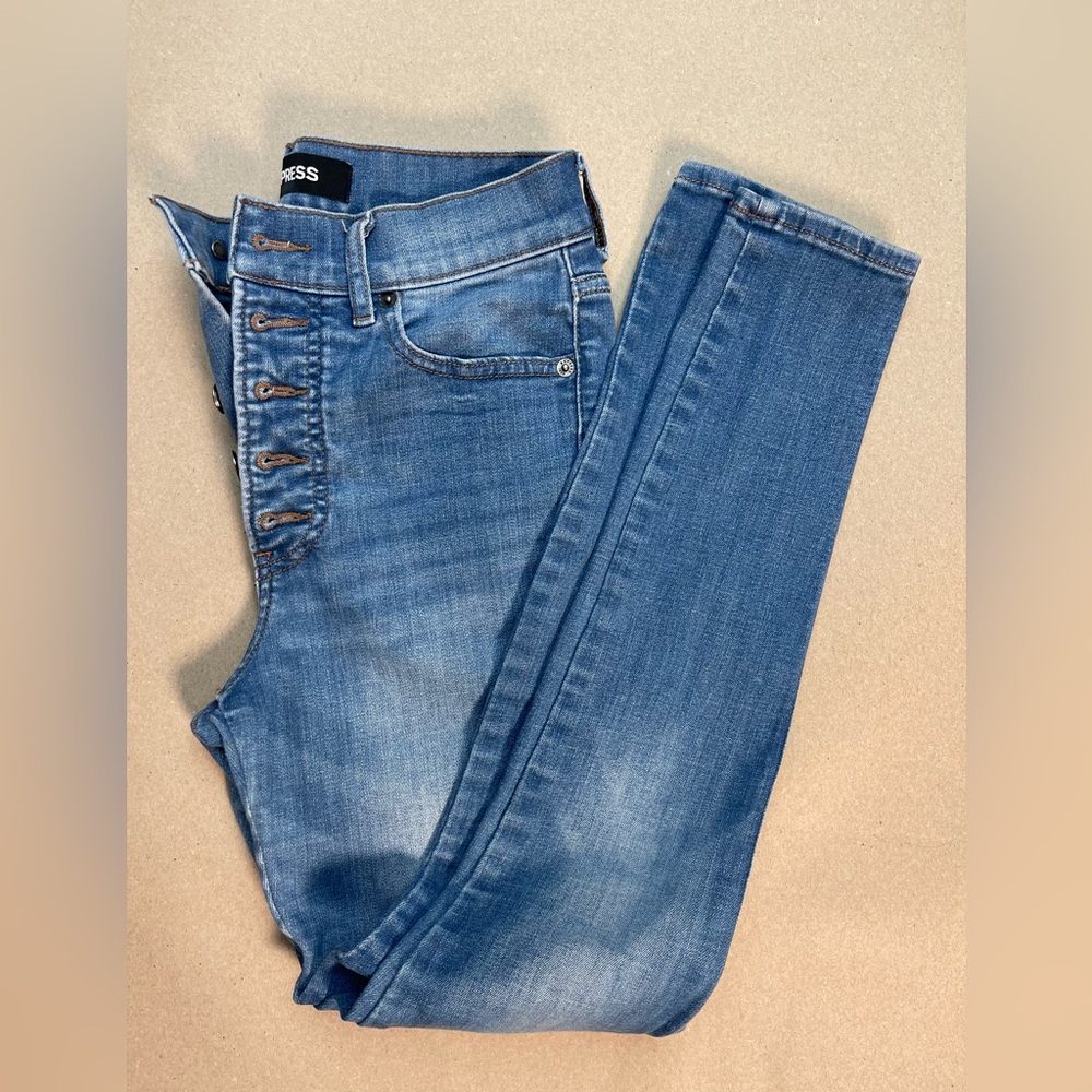 Express Blue Denim Women's High-Rise Ankle Legging Hyper Stretch Jeans 6L